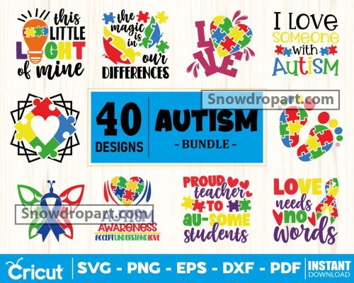 40 Autism Svg Bundle, Autism Awareness Svg, Love Autism Svg