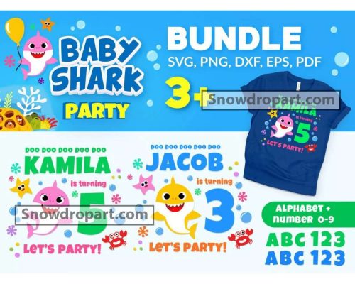 FREE 3 Baby Shark Party Svg Bundle, Baby Shark Birthday Svg, Baby Shark Vector