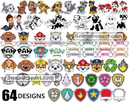 64 Paw Patrol Svg Bundle, Paw Patrol Svg, Paw Patrol Clipart