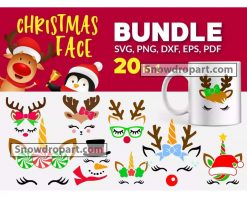 FREE 20 Christmas Face Svg Bundle, Christmas Svg, Xmas Svg, Unicorn Svg