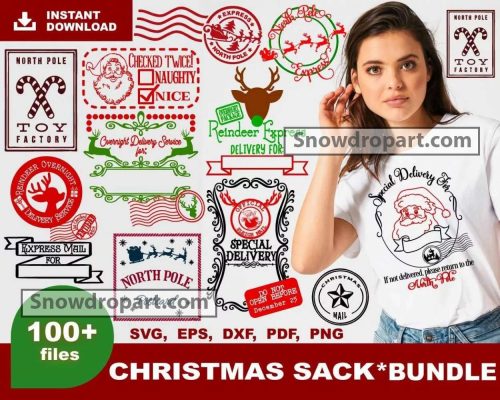 100 Santa Sack Svg Bundle, Special Delivery Svg, Santa Stamp Svg