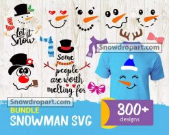 300 Snowman Svg Bundle, Snowman Face Svg, Christmas Svg