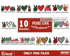 10 Peace Love Christmas Png Bundle, Christmas Sublimation