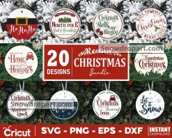 20 Christmas Round Sign Svg Bundle, Christmas Bauble Svg