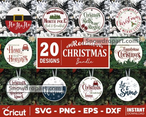 20 Christmas Round Sign Svg Bundle, Christmas Bauble Svg