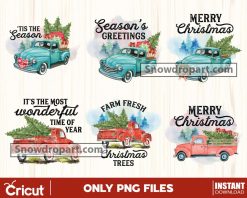 6 Vintage Christmas Truck Png Bundle, Christmas Watercolor