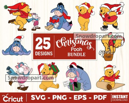 25 Winnie The Pooh Christmas Svg Bundle, Christmas Svg