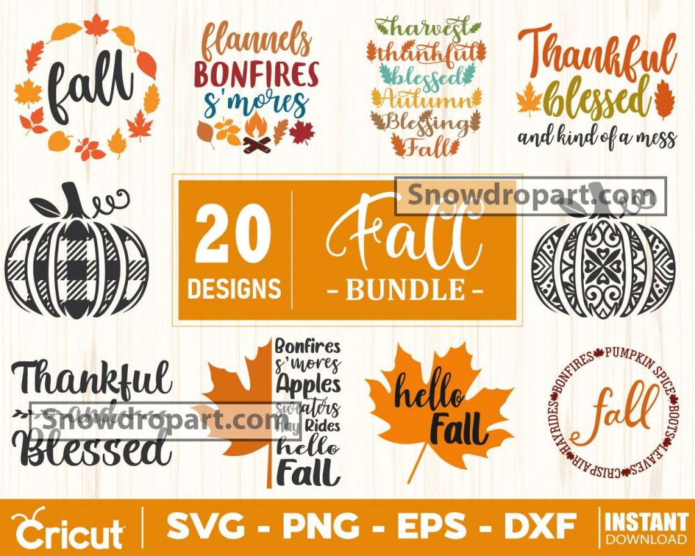 20 Fall Svg Bundle, Autumn Svg, Pumpkin Svg, Thankful Svg, Fall Quote ...