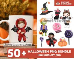 50 Halloween Watercolor Png Bundle, Witch Png, Pumpkin Png