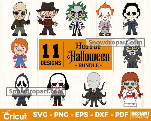 11 Chibi Horror Characters Svg Bundle, Halloween Svg