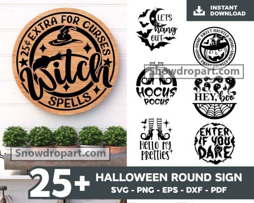 25 Halloween Round Sign Svg Bundle, Halloween Farmhouse