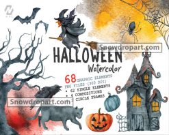 68 Halloween Watercolor Graphic Elements Png Bundle
