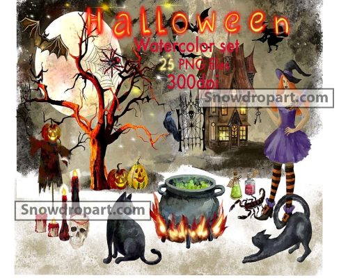 25 Halloween Watercolor Png Bundle, Halloween Png
