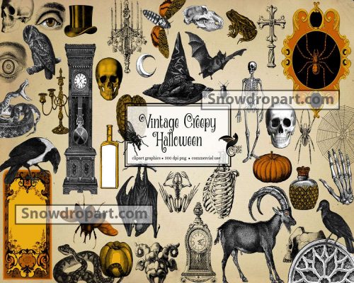 44 Vintage Creepy Halloween Png Bundle, Halloween Png