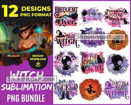 12 Witch Sublimation Png Bundle, Halloween Png, Witch Png