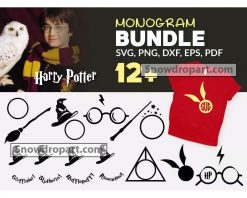 12 Harry Potter Monogram Svg Bundle, Hogwarts Houses Svg