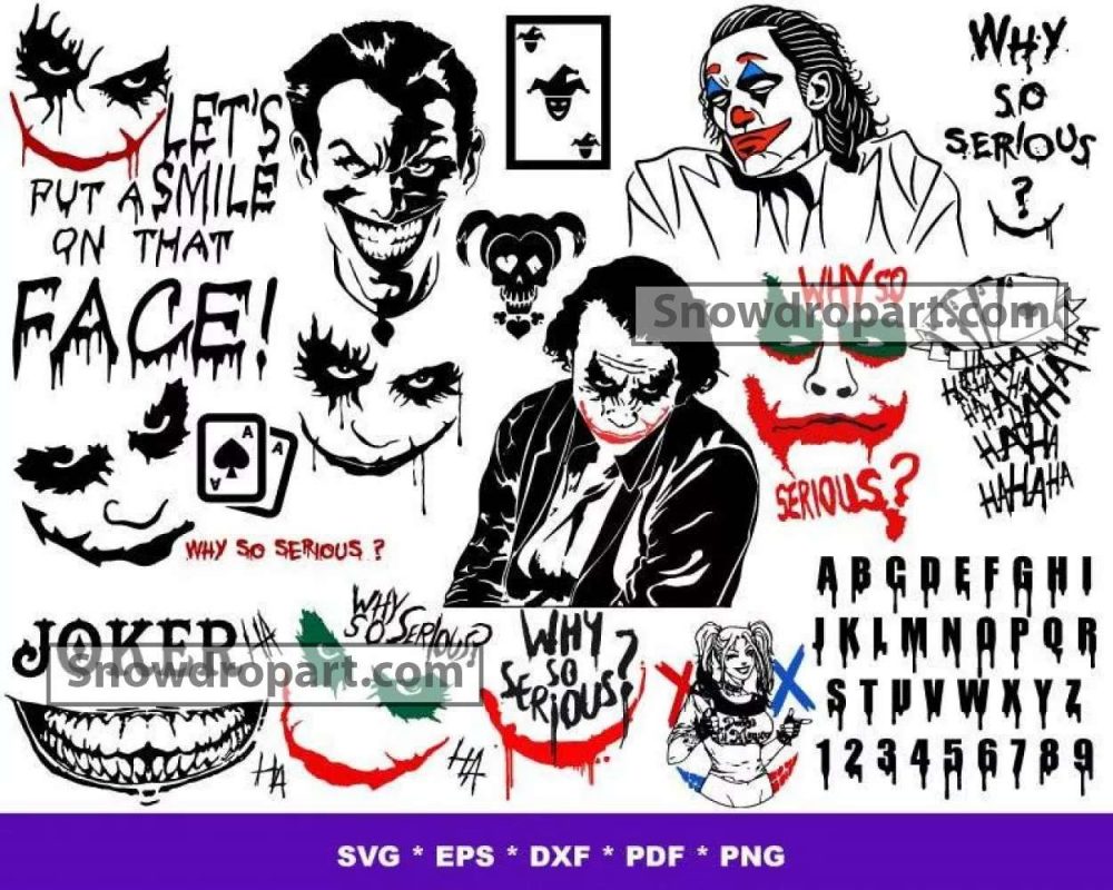 1000 Joker Svg Bundle Joker Svg Joker Face Svg Harley Quinn Svg Snowdrop Art High Quality 