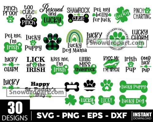 30 Lucky Dog Svg Bundle, Shamrock Svg, St Patricks Day Svg