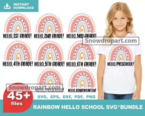 FREE 45 Rainbow Hello School Svg Bundle, Back To School Svg