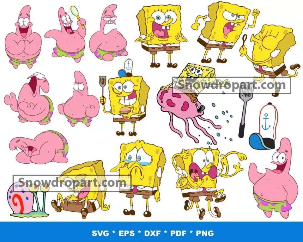 1500 Spongebob Svg Bundle Spongebob Svg Gary Svg Squidward Svg Snowdrop Art High Quality 1988