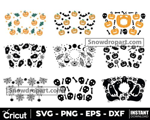 9 Full Wrap Halloween Starbucks Cup 24Oz Svg Bundle