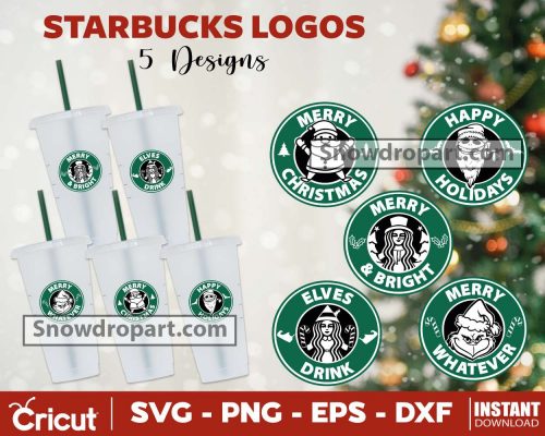 5 Christmas Starbucks Logo Svg Bundle, Merry Christmas Svg