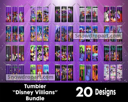 20 Disney Villains 20oz Skinny Tumbler Png Bundle, Tumbler Png