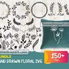 150 Hand Drawn Floral Svg Bundle, Botanical Graphics