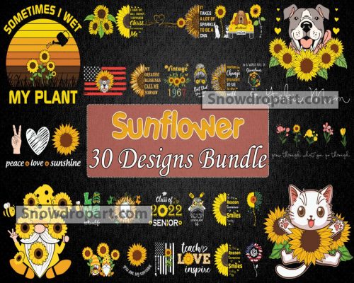 30 Sunflower Svg Bundle, Sunflower Svg, Sunflower Vector