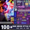 100 Bar Neon Style Sign Svg Bundle, Neon Sign Svg, Bar Svg