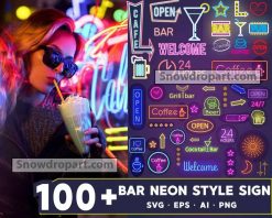 100 Bar Neon Style Sign Svg Bundle, Neon Sign Svg, Bar Svg