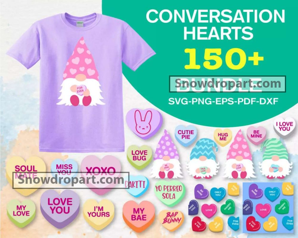 150 Conversation Hearts Svg Bundle, Valentines Day Svg