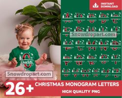 26 Christmas Alphabet Letters Png Bundle, Split Monogram