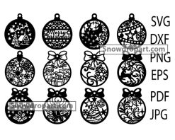 12 Christmas Baubles Svg Bundle, Christmas Ball Svg