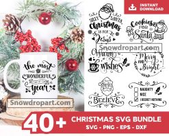 40 Christmas Svg Bundle, Christmas Round Svg, Reindeer Svg