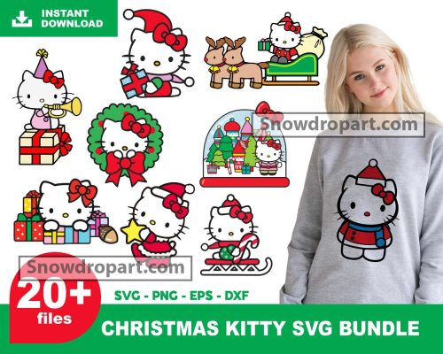 20 Christmas Hello Kitty Svg Bundle, Christmas Cat Svg