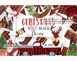 26 Christmas Red And Black Decor Png Bundle, Xmas Sublimation