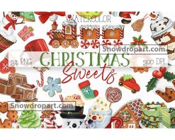 34 Christmas Sweet Watercolor Png Bundle, Christmas Png