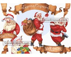 9 Santa Watercolor Clipart Bundle, Santa Claus Png