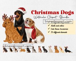 12 Christmas Dog Watercolor Clipart Bundle, Christmas Png