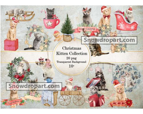 20 Christmas Kitten Png Bundle, Christmas Png, Christmas Cat