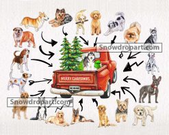 Christmas Dog On Truck Clipart Bundle, Christmas Png