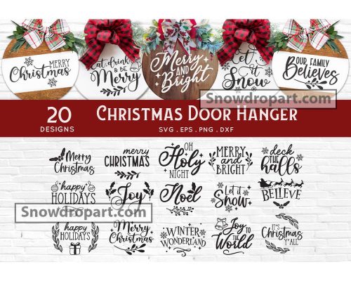 20 Christmas Door Hanger Svg Bundle, Christmas Svg
