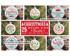 25 Christmas Round Sign Svg Bundle, Christmas Svg