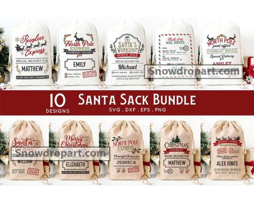 10 Santa Sack Svg Bundle, North Pole Express, Santa Claus Svg