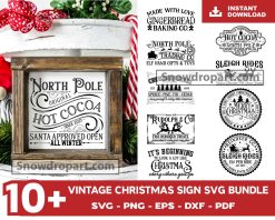 10 Vintage Christmas Sign Svg Bundle, Christmas Svg