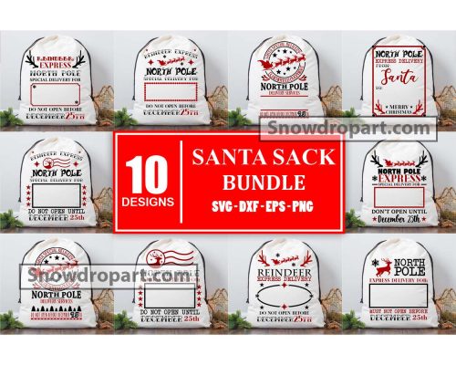 10 Santa Sack North Pole Express Svg Bundle, Santa Claus Svg