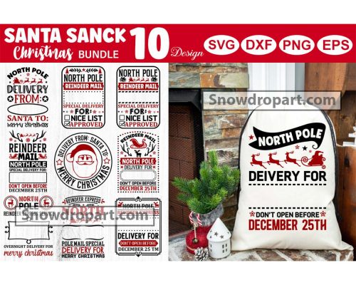 10 Santa Sack Bundle Svg, Special Delivery Svg, Santa Claus Svg