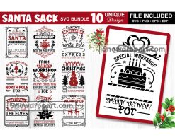 10 Santa Sack Svg Bundle, Santas Workshop Svg