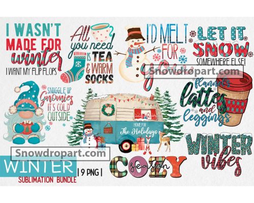 9 Winter Sublimation Png Bundle, Let It Snow Png, Winter Clipart